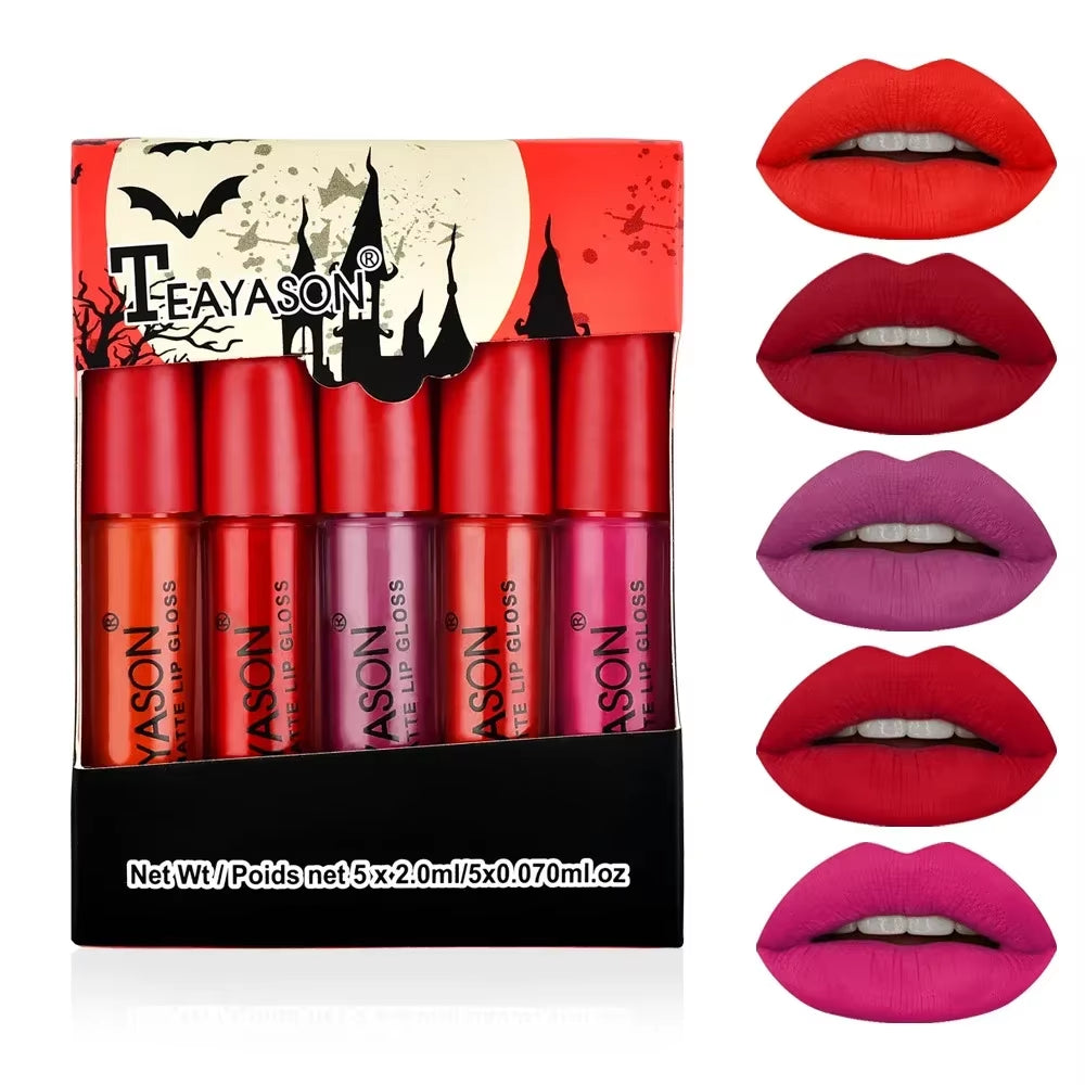 5Pcs/Set Waterproof Lipstick Sexy Halloween Lip Stick Matte Velvet Lipsticks Lips Makeup Cosmetics Labiales Matte
