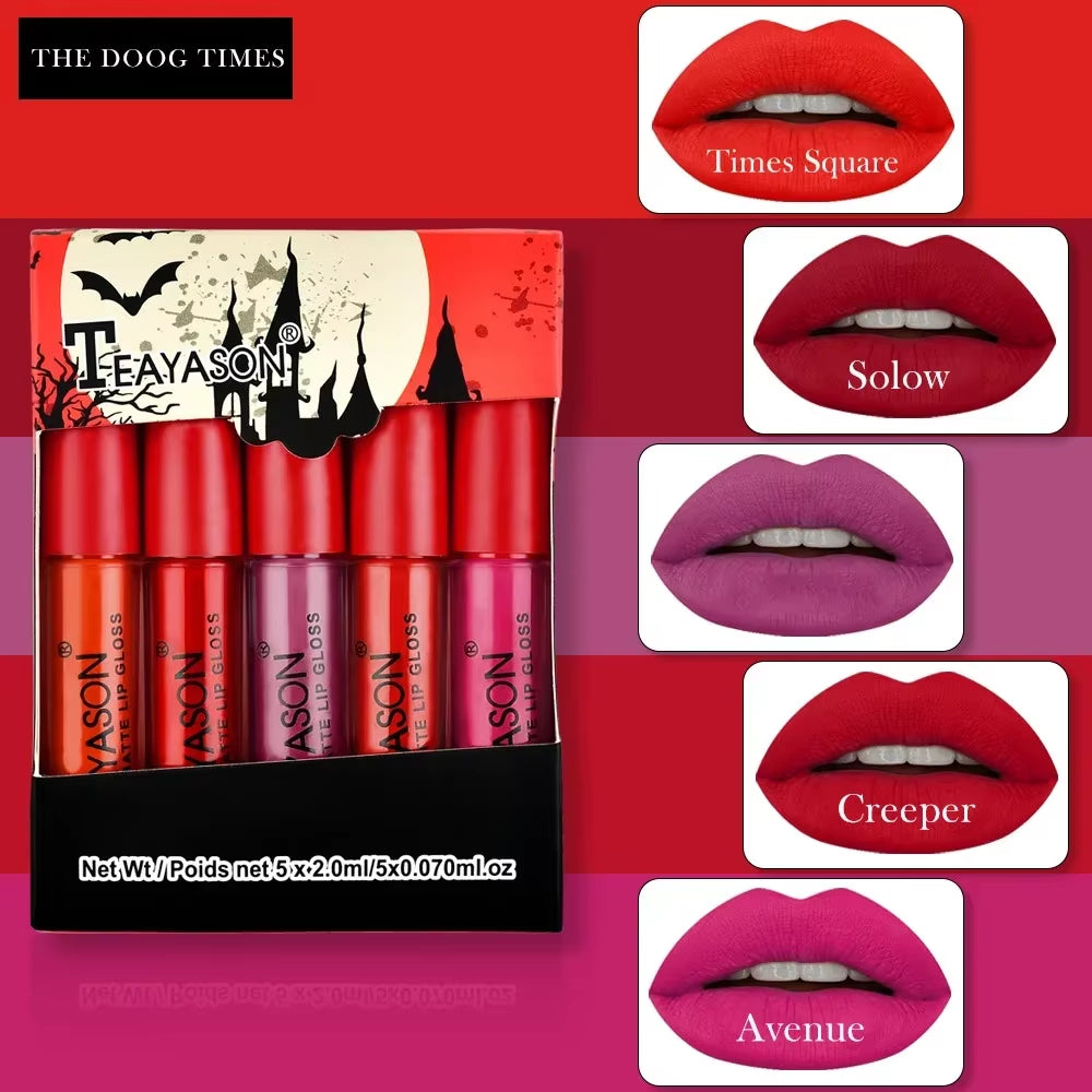 5Pcs/Set Waterproof Lipstick Sexy Halloween Lip Stick Matte Velvet Lipsticks Lips Makeup Cosmetics Labiales Matte