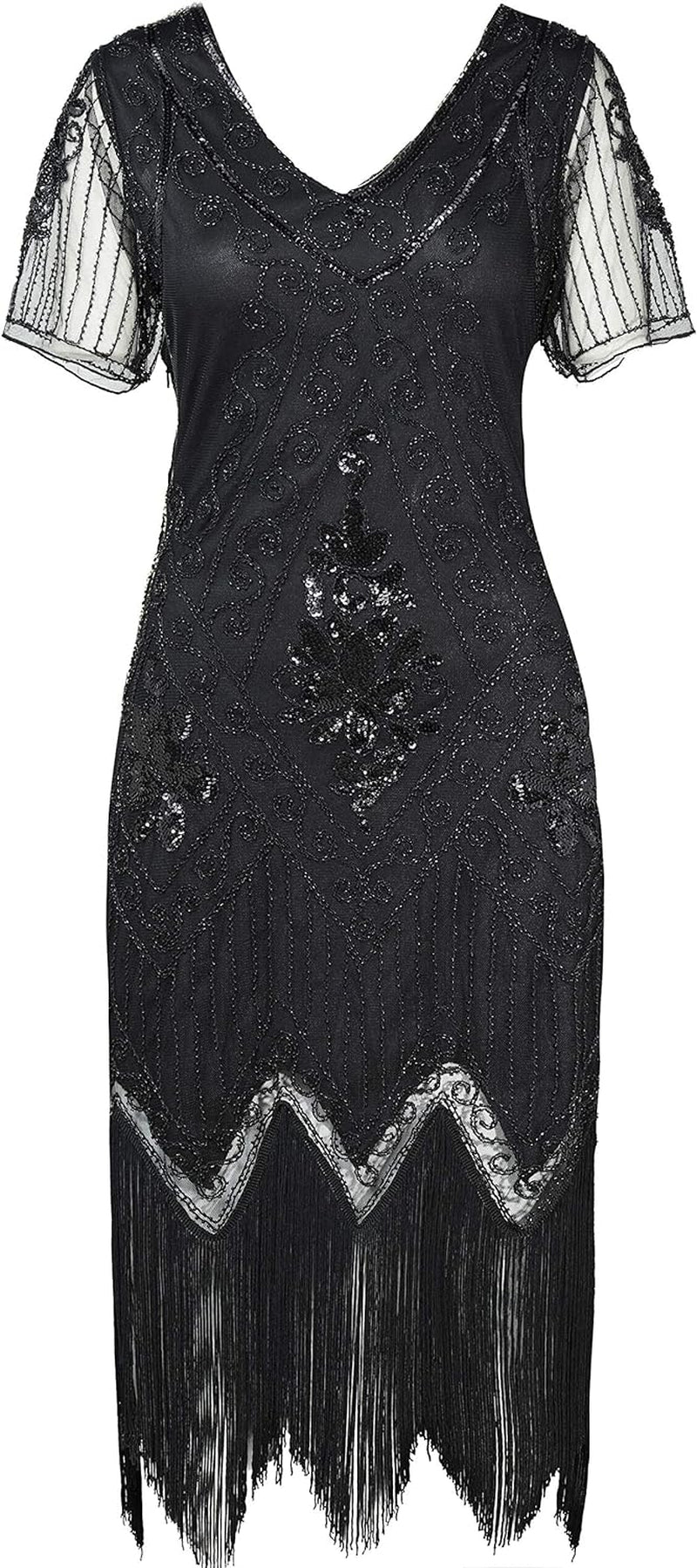 plus Size 1920S Art Deco Fringed Sequin Dress Flapper Gatsby Costume Dress for Women