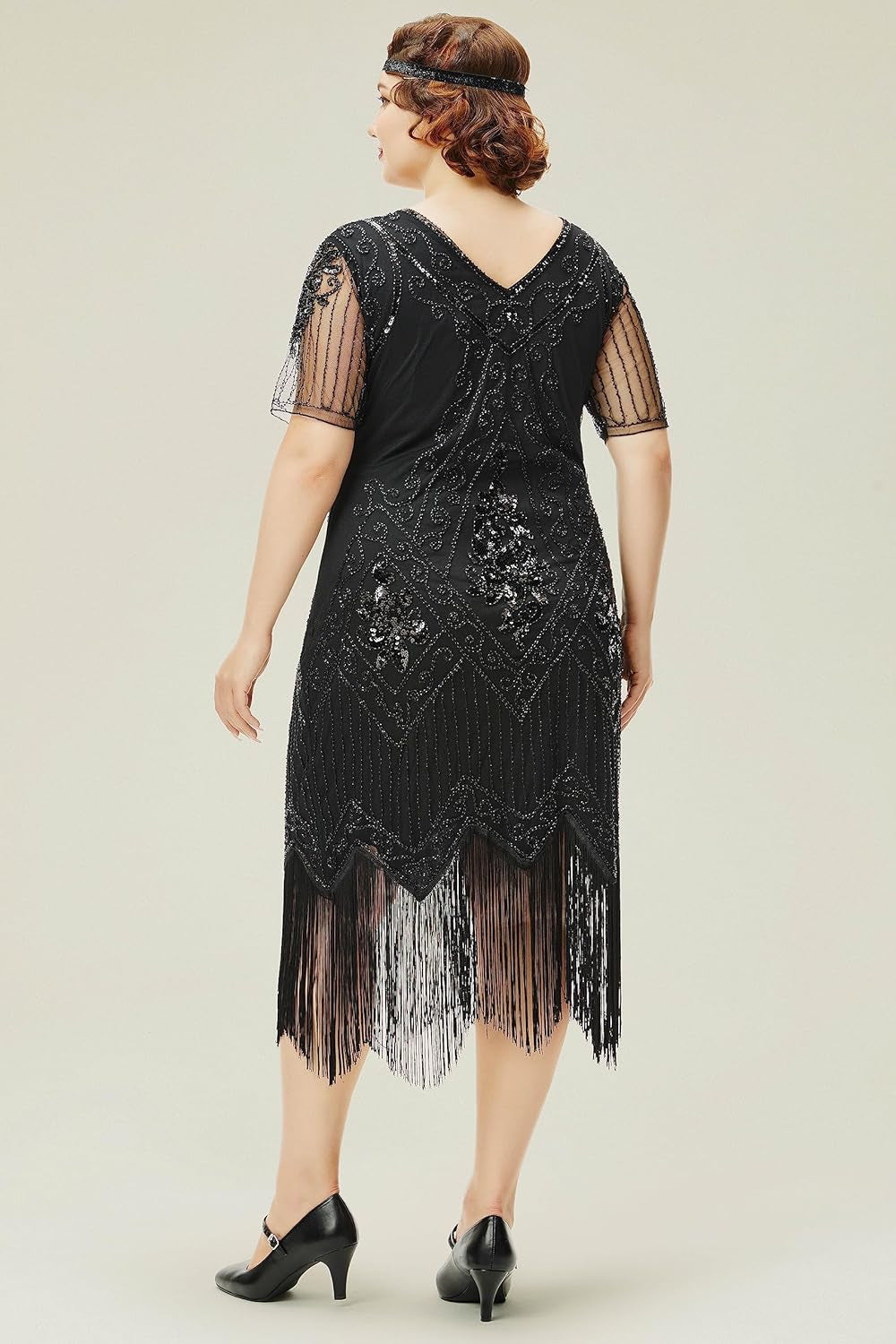 plus Size 1920S Art Deco Fringed Sequin Dress Flapper Gatsby Costume Dress for Women