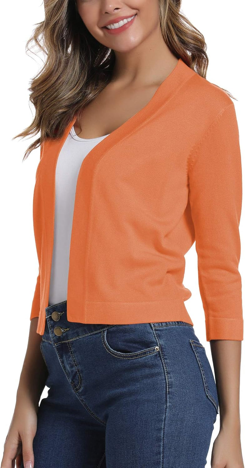 Women'S 3/4 Sleeve Cropped Cardigan Sweater Elegant Shrugs for Women